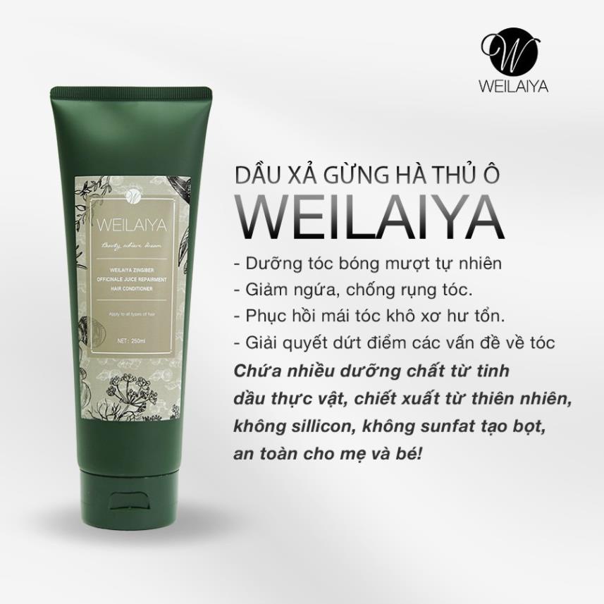 Dầu xả gừng Weilaiya chính hãng, dành cho tóc dầu bết, dưỡng tóc suôn mượt,kiềm dầu da đầu  250ml- Tem trắng