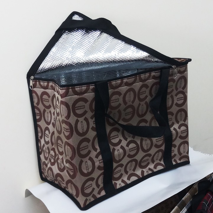 Túi giữ nhiệt loại lớn hình hộp ngoài là vải bố dầy 38x22cm cao 30cm quai vòng đáy. tx90dv