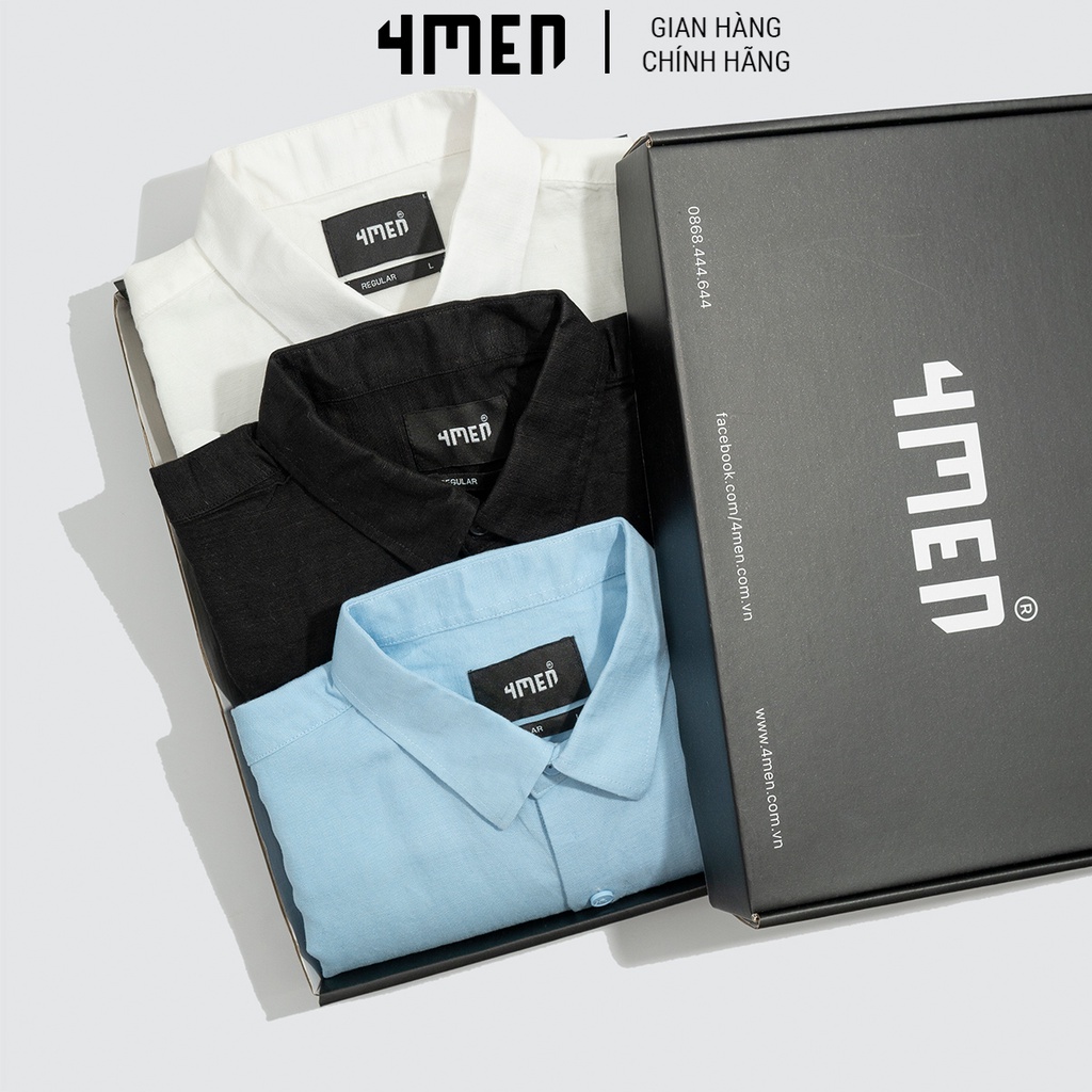 Áo sơ mi nam linen trơn đẹp 4MEN SM069 tay dài có túi form suông regular, vải linen cotton cao cấp thoáng mát | BigBuy360 - bigbuy360.vn
