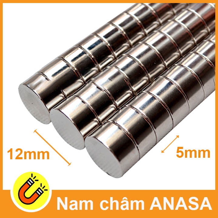 Nam châm 12x5mm viên hình tròn màu trắng bạc siêu mạnh