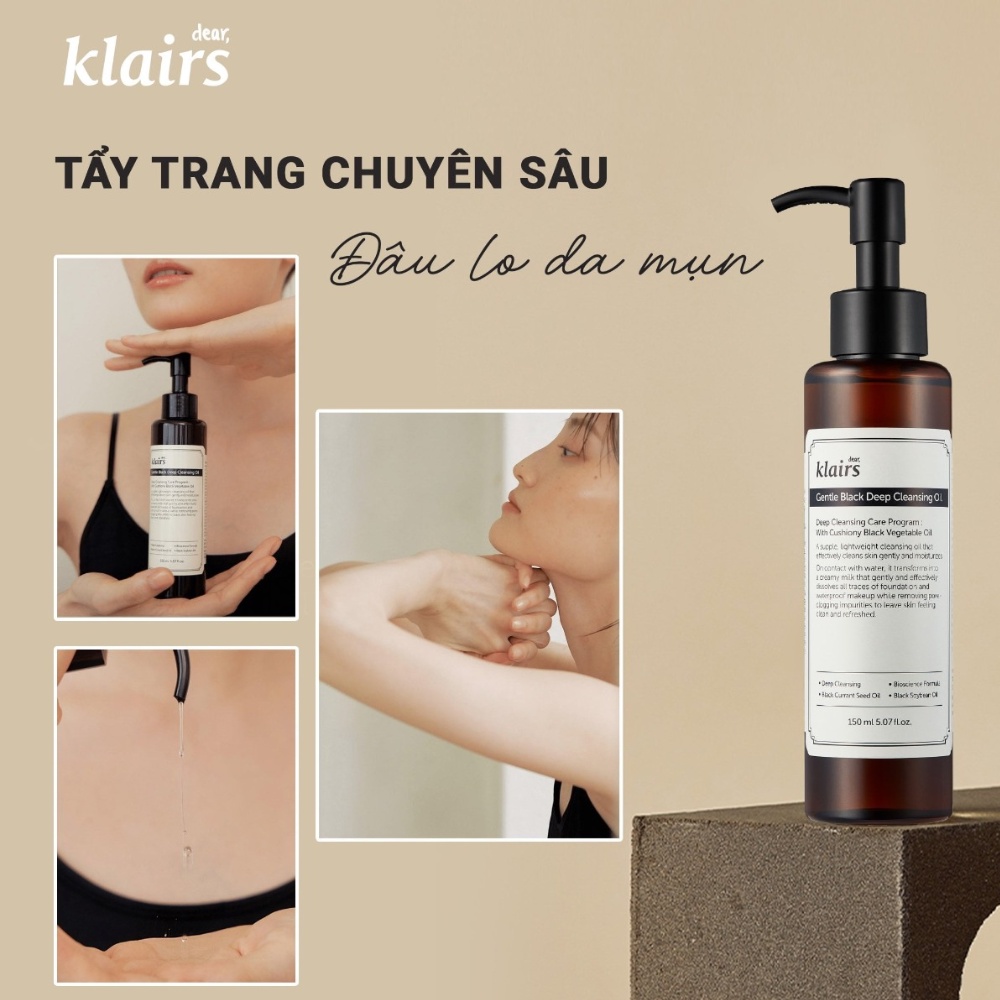 Dầu tẩy trang Klairs Gentle Black Deep Cleansing Oil 150ml giúp làm sạch và dưỡng ẩm