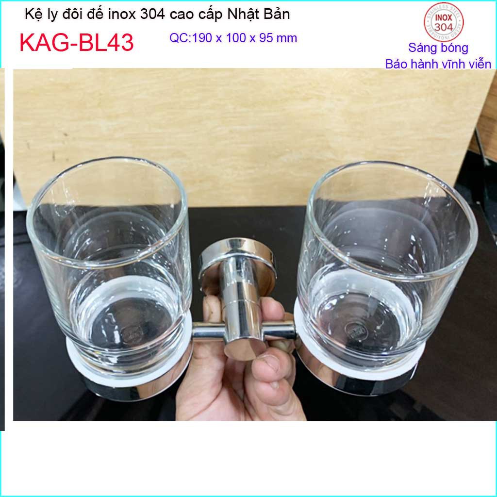 Kệ ly đôi inox kace KAG-BL43, kệ để ly bàn chải inox 304 Nhật Bản đế tròn cao cấp thiết kế tuyệt đẹp