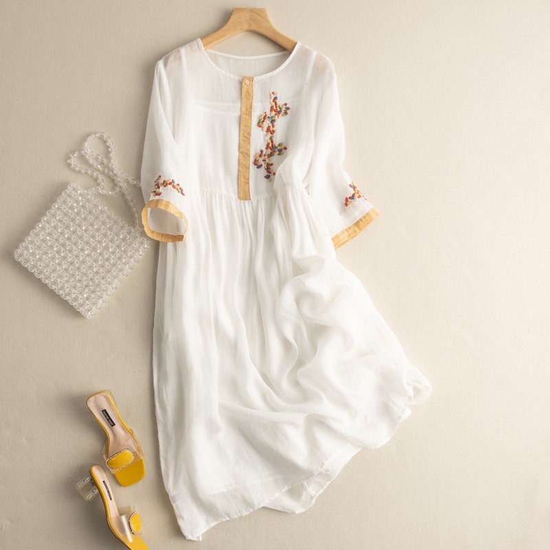 Áo Choàng Vải Lanh Cotton Tay Lửng Thêu Nhãn Hiệu Thương Hiệu Ice Brand Nhật Bản