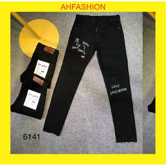 Quần jean nam đen rách gối chất bò cao cấp kiểu đẹp mẫu mới cao cấp AHFASHION | BigBuy360 - bigbuy360.vn