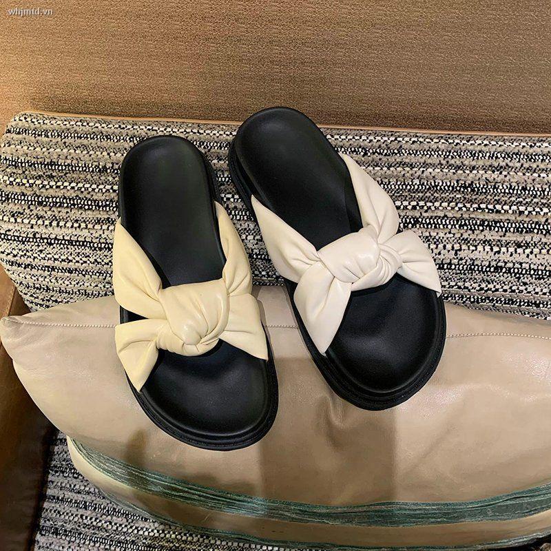 Dép Quai Ngang Đính Nơ Đế Dày Thời Trang Hè Trẻ Trung Cho Nữ