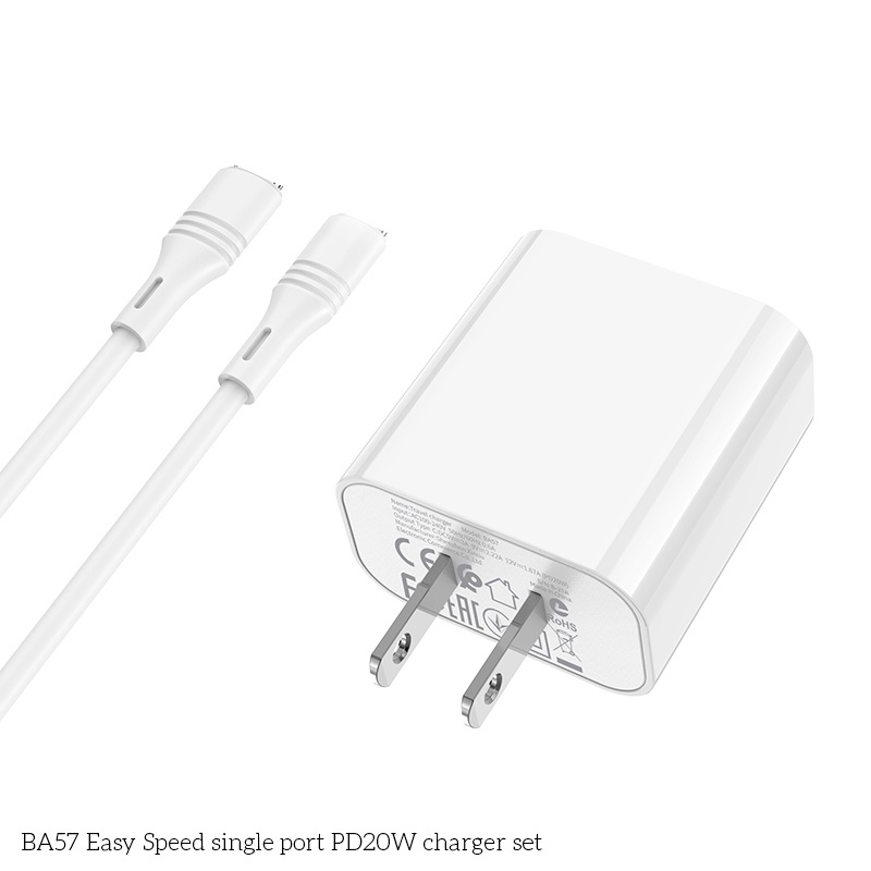 Sạc iPhone Borofone BA57 20W : Củ sạc nhanh 20W PD và dây sạc type-C to lightning tương thích iPhone 13,12,11,X,8,7,6
