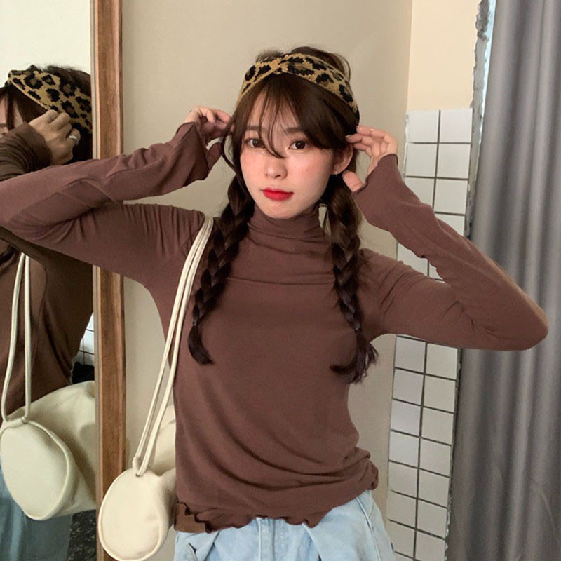Áo Thun Mỏng Cổ Cao Kiểu Hàn Quốc Xinh Xắn Cho Nữ