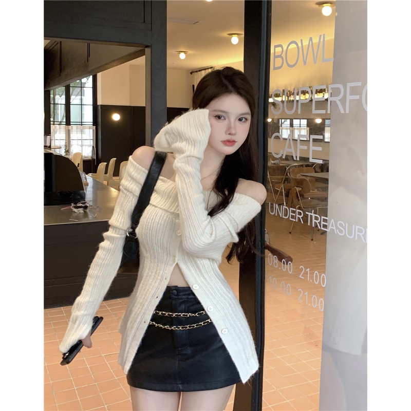 Áo Thun Tay Loe Dài Một Hàng Nút Cài Ôm Dáng Phong Cách Hàn Quốc Gợi Cảm
