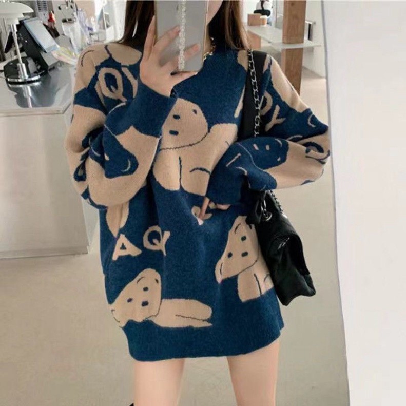 Áo Len Dài Tay, Áo Len FreeSize Hàng Quảng Châu Họa Tiết Gấu Chất Mịn, mềm mặc siêu ấm Sang Chảnh | BigBuy360 - bigbuy360.vn