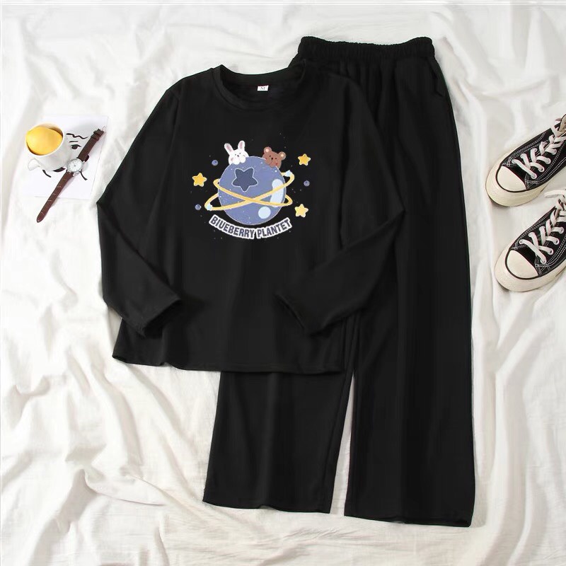 Sét Áo Tiểu hành tinh + quần suông, Áo thun from rộng, Chất đẹp không xù, quần suông ống rộng, Sét bộ mặc ở nhà - MODY