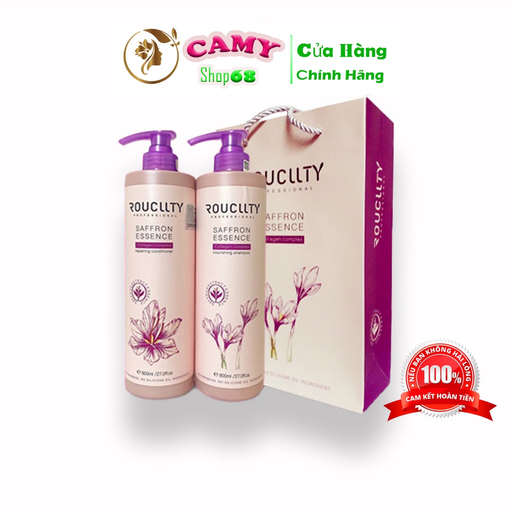 Dầu Gội Đầu Thảo Dược ROUCLLTY PROFESSIONAL SAFFRON ESSENCE Nhụy Hoa Nghệ Tây Phục Hồi Tóc Hư Tổn 800mlx2