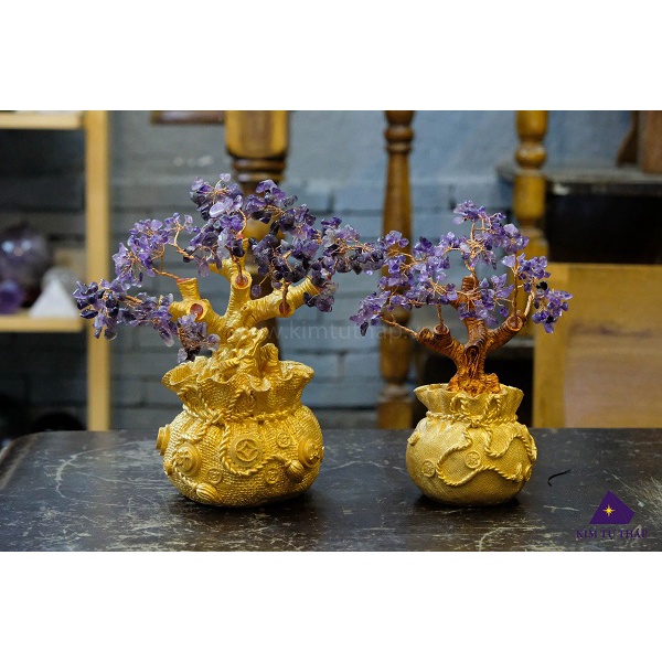 [Pháp Bảo Minh Châu] CÂY CHIÊU TÀI BÌNH KIM BẢO ĐÍNH ĐÁ 25CM - PHÁT TÀI PHÁT LỘC