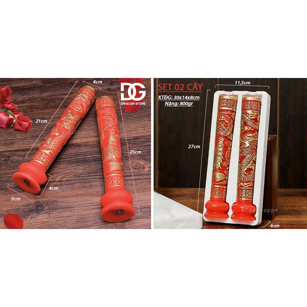 Set 02 cây đèn cầy đám cưới long phụng