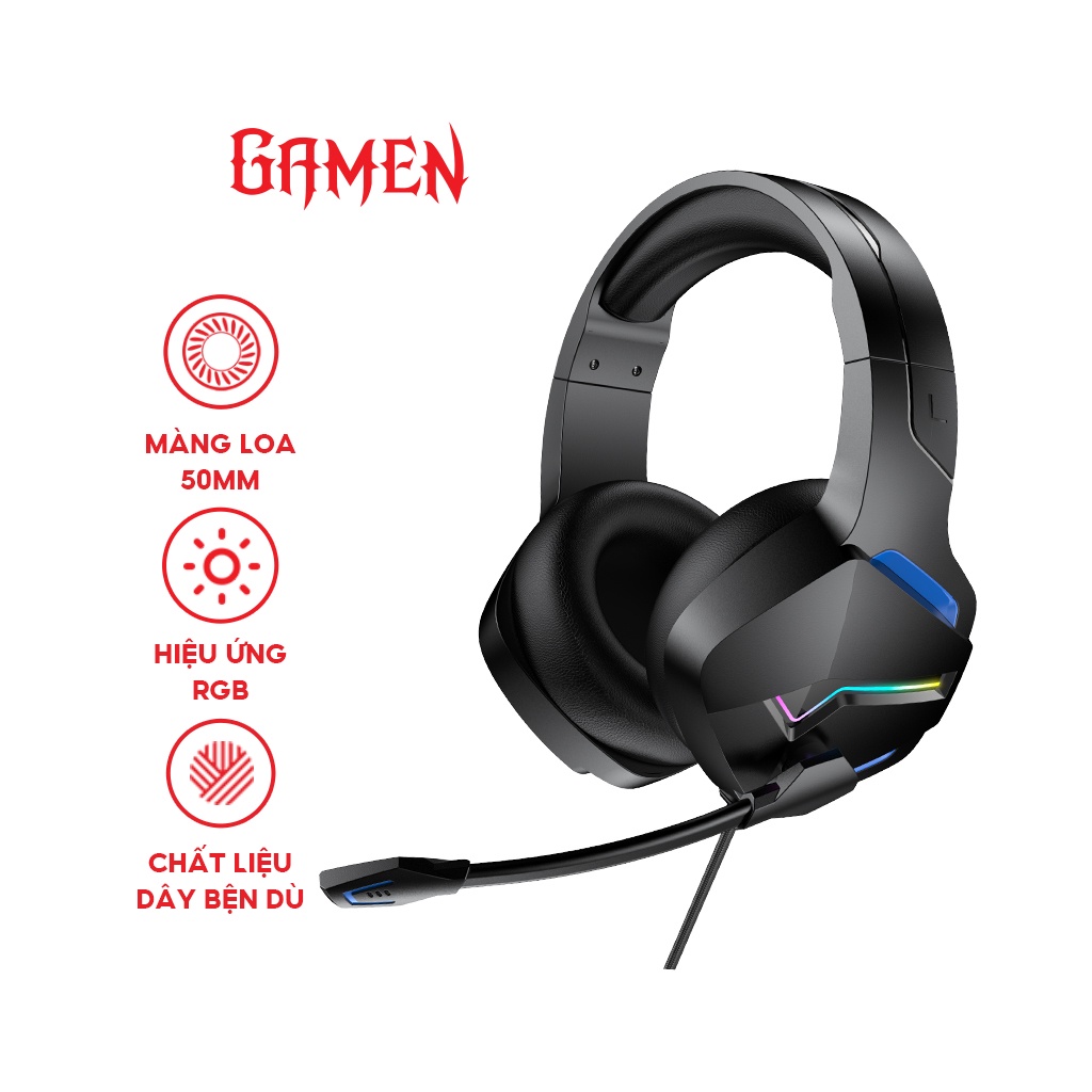 Tai nghe Gamen GH2200 tai nghe kiểu dáng gaming Led RGB over ear chụp tai đeo dễ chịu