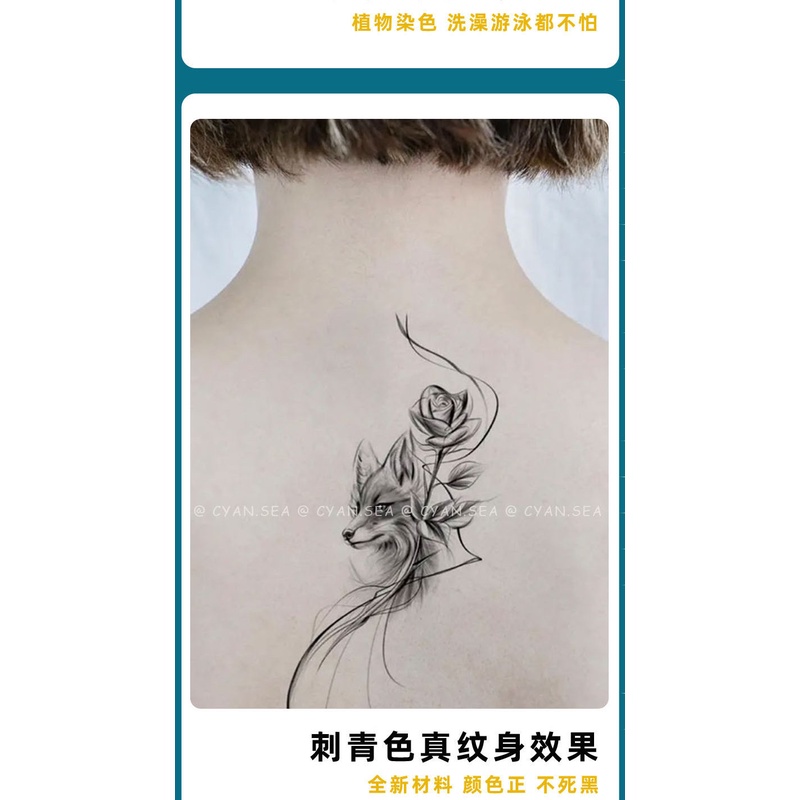 Hình Xăm Dán Họa Tiết Cáo Và Hoa Hồng Độc Đáo