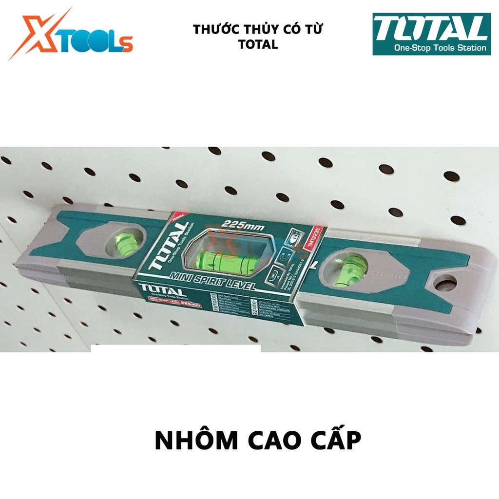 Thước thủy có tử TOTAL | thước thủy nam châm 2 nam châm mạnh mẽ, Chiều dài 40cm-150cm, Độ dày thanh nhôm 1.5mm, Trọng lư