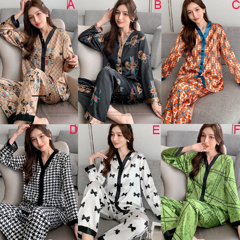 Bộ Đồ Ngủ Bằng Lụa Satin Tay Dài Thời Trang Hàn Quốc Dành Cho Nữ