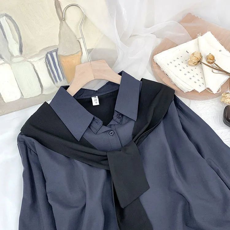 Áo Sơ Mi Dài Tay Giả Hai Lớp Phong Cách Mùa Xuân Thời Trang Cho Nữ