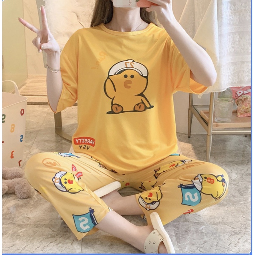 [Hàng Oder Sẵn] Bộ đồ ngủ nữ cộc tay freesize in hình dễ thương chất liệu Cotton co giãn 4 chiều [Free Ship]