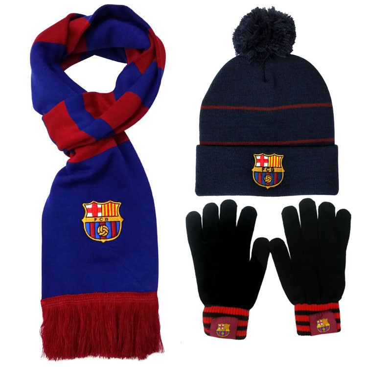 Combo khăn len, mũ len, găng tay len Arsenal Barca MU MC Real Liverpool AC