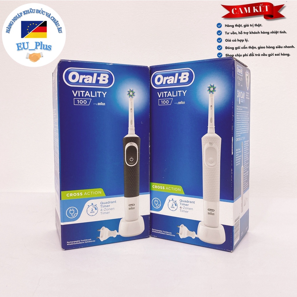 Bàn chải điện đánh răng tự động Oral B Vitality Cross Action làm sạch răng - đủ màu xanh, trắng, hồng, đen