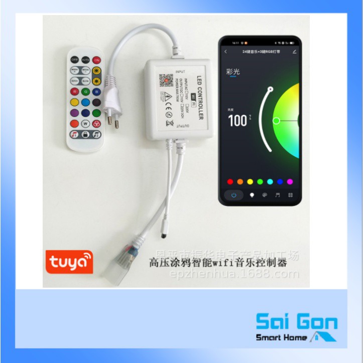 Điều khiển Led Dây 220V qua ứng dụng điện thoại kết nối wifi kèm remote - Tuya