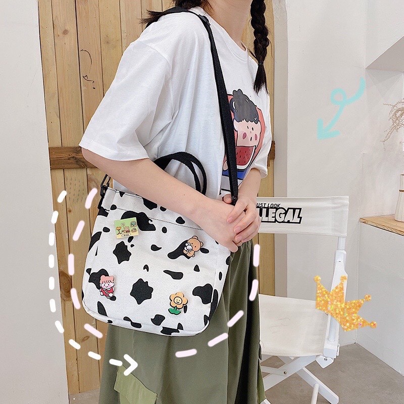 Túi tote vải canvas đeo chéo họa tiết bò sựa ngựa vằn Siêu hot tặng quà xinh