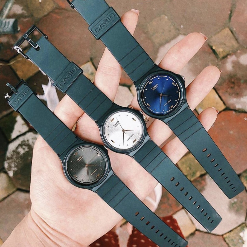 Đồng hồ nam nữ Casio  chính hãng mặt tròn chống nước 3ATM , dây nhựa - đồng hồ MQ76