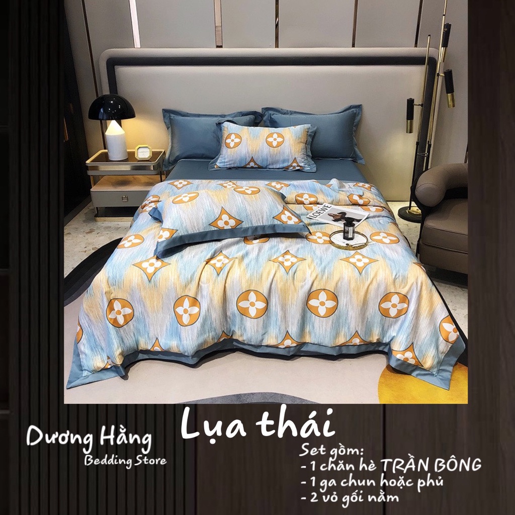 Set CHĂN TRẦN GA GỐI Lụa Thái hoạ tiết LV