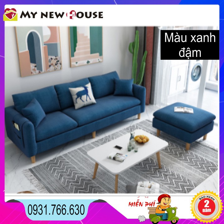 Sofa góc đa năng, Sofa góc L, Sofa góc khung gỗ bọc vải lanh cao cấp màu xanh