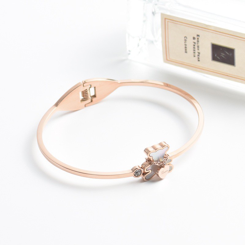 Vòng Tay Hình Gấu Phong Cách Preppy Anh Quốc | Vòng Tay Hình Trái Tim Cho Nữ | Vòng Tay Vỏ Sò Đào Mori Dễ Thương | Vòng Đeo Tay Thép Titan Chống Thấm Nước / Mồ Hôi Cá Tính