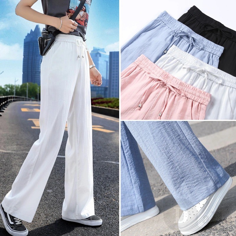 Daduhey Quần ống rộng thời trang cho nữ có 4 màu tùy chọn