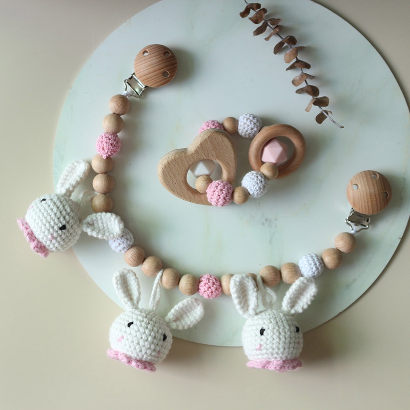 Dây Treo Núm Vú Giả / Núm Vú Giả Bằng Gỗ Gắn Xe Đẩy Em Bé Sơ Sinh