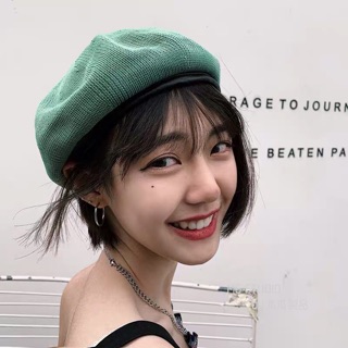 Nón Beret Chất Liệu Da Mỏng Màu Trơn Thoáng Khí Phong Cách Retro Nhật Bản