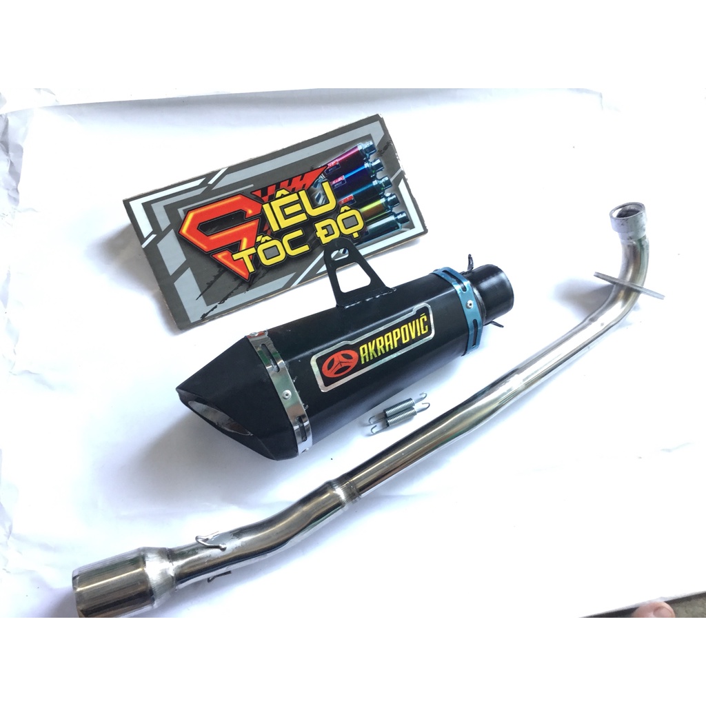 Bộ pô akapovic đen FULL CỔ INOX THẲNG WAVE, SI, CUP, DREAM, EXCITER, WINER, SONIC, RAIDER FI, SATRIA, GSX