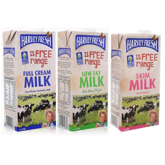 (3 vị) Sữa tươi tiệt trùng Harvey Fresh hộp 1 lít