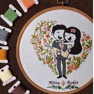 Kit thêu tay trang trí DIY Bộ Combo thêu kỷ niệm cưới CÓ KHUNG, kit tập thêu mẫu WEDDING HOOP Bách hóa na na