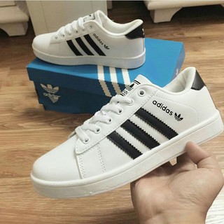 Giày thể thao Sneaker Super Star mũi trơn màu Trắng 3 sọc đen