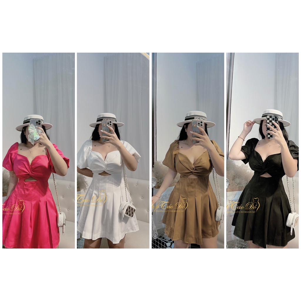 (TÁO ĐỎ BIGSIZE 55-90KG) Đầm Xếp Ly Khoét Eo Tay Phồng Form Ngắn D89 ( ảnh thật shop chụp 100%) 🍎🍎🍎
