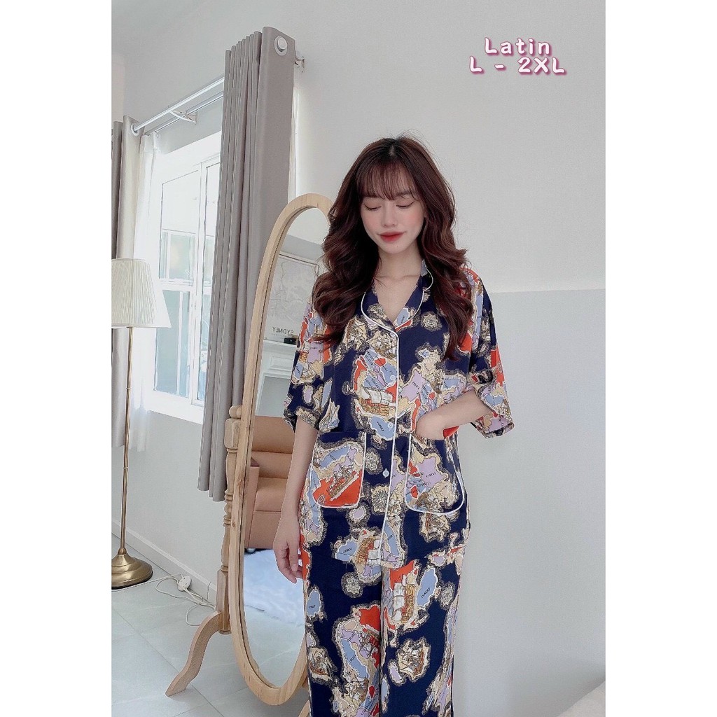 Đồ bộ mặc nhà nữ pyjama bigsize, set bộ quần dài cánh dơi lụa Latin cao cấp. | BigBuy360 - bigbuy360.vn