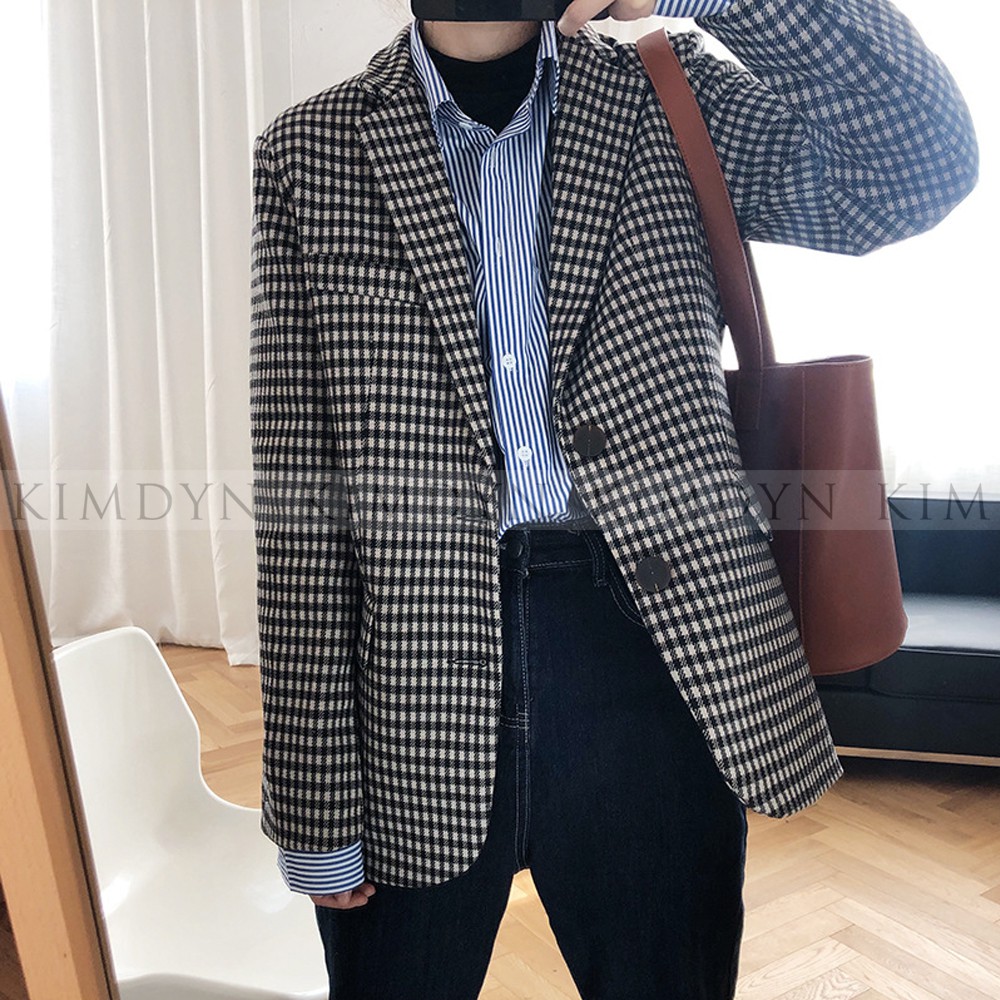 Áo blazer nữ Áo vest nữ form rộng họa tiết kẻ Gingham hai lớp KimDyn [KDBL04]