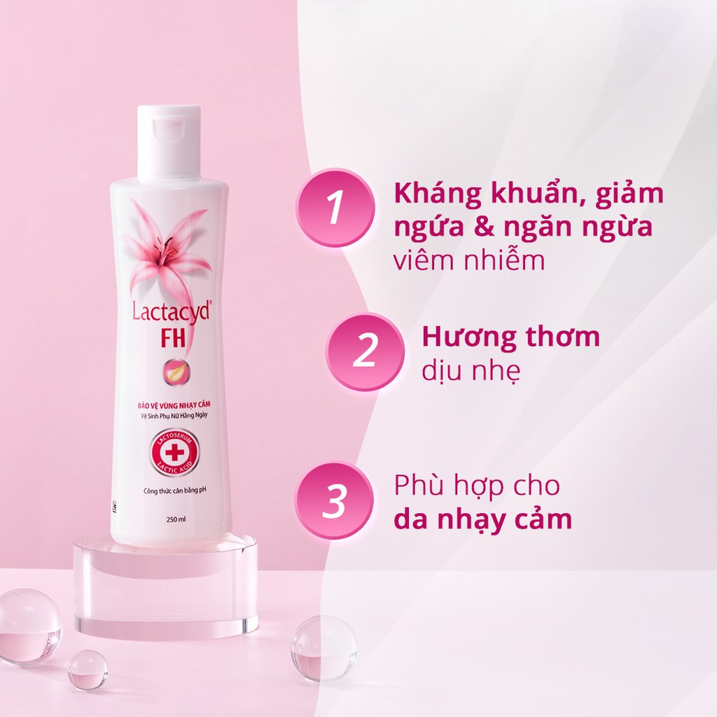 Dung dịch vệ sinh Lactacyd FH – Kháng khuẩn và giảm viêm ngứa âm đạo (chai 250ml)