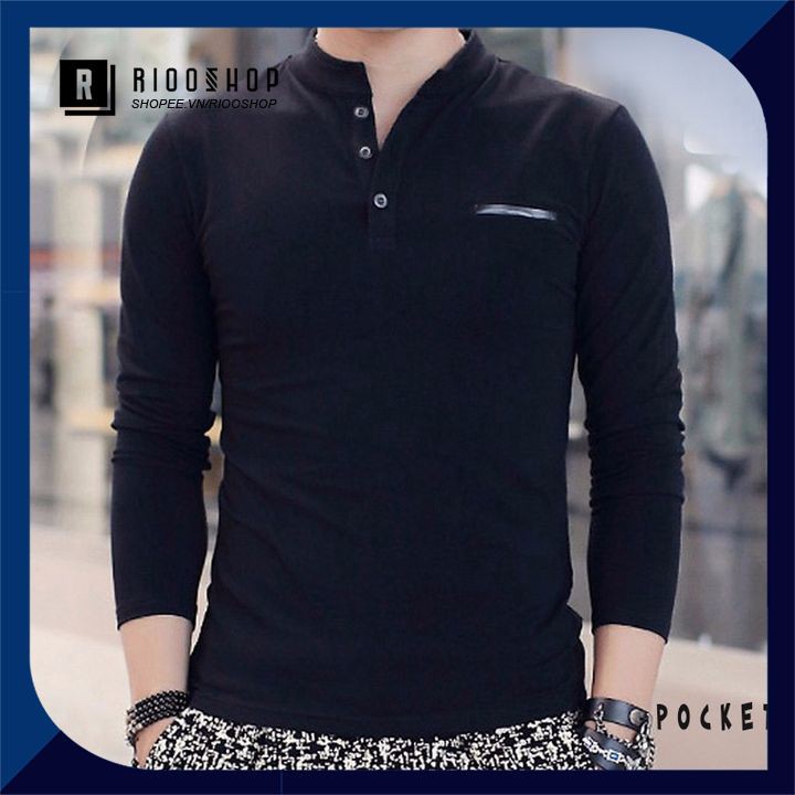 Áo thun nam cổ trụ tay dài túi giả hàn quốc mới RKL006 | BigBuy360 - bigbuy360.vn