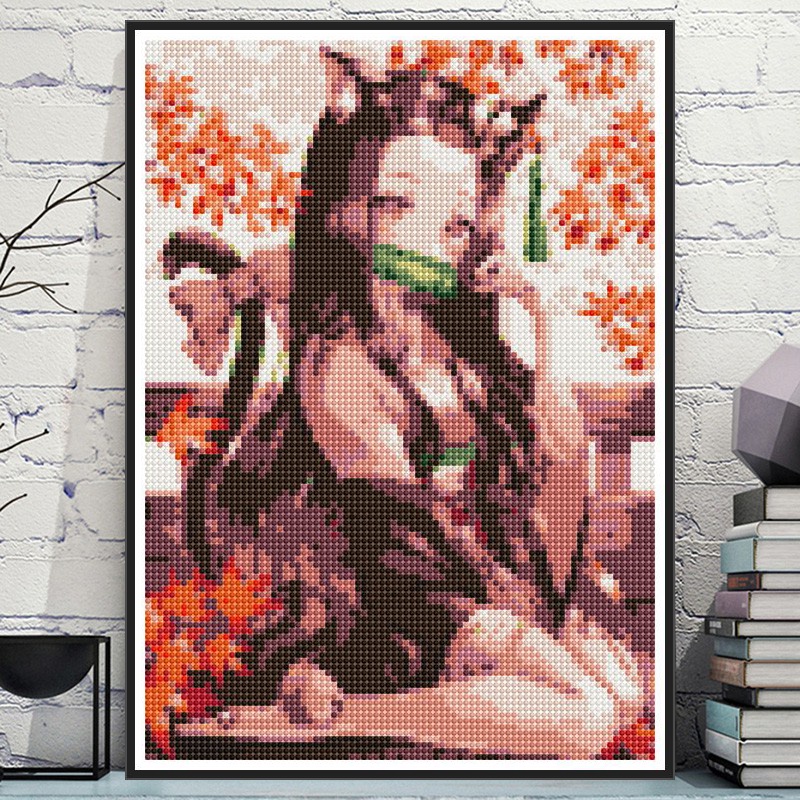 Bộ Tranh Thêu Chữ Thập Đính Đá DIY Hình Anime Demon Slayer Blade 30x40cm