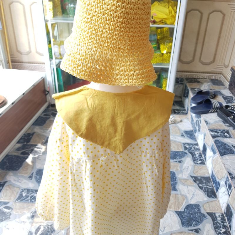 Váy Thu Đông bé gái Baby Doll - Vàng chấm bi cho bé từ 3-7 tuổi