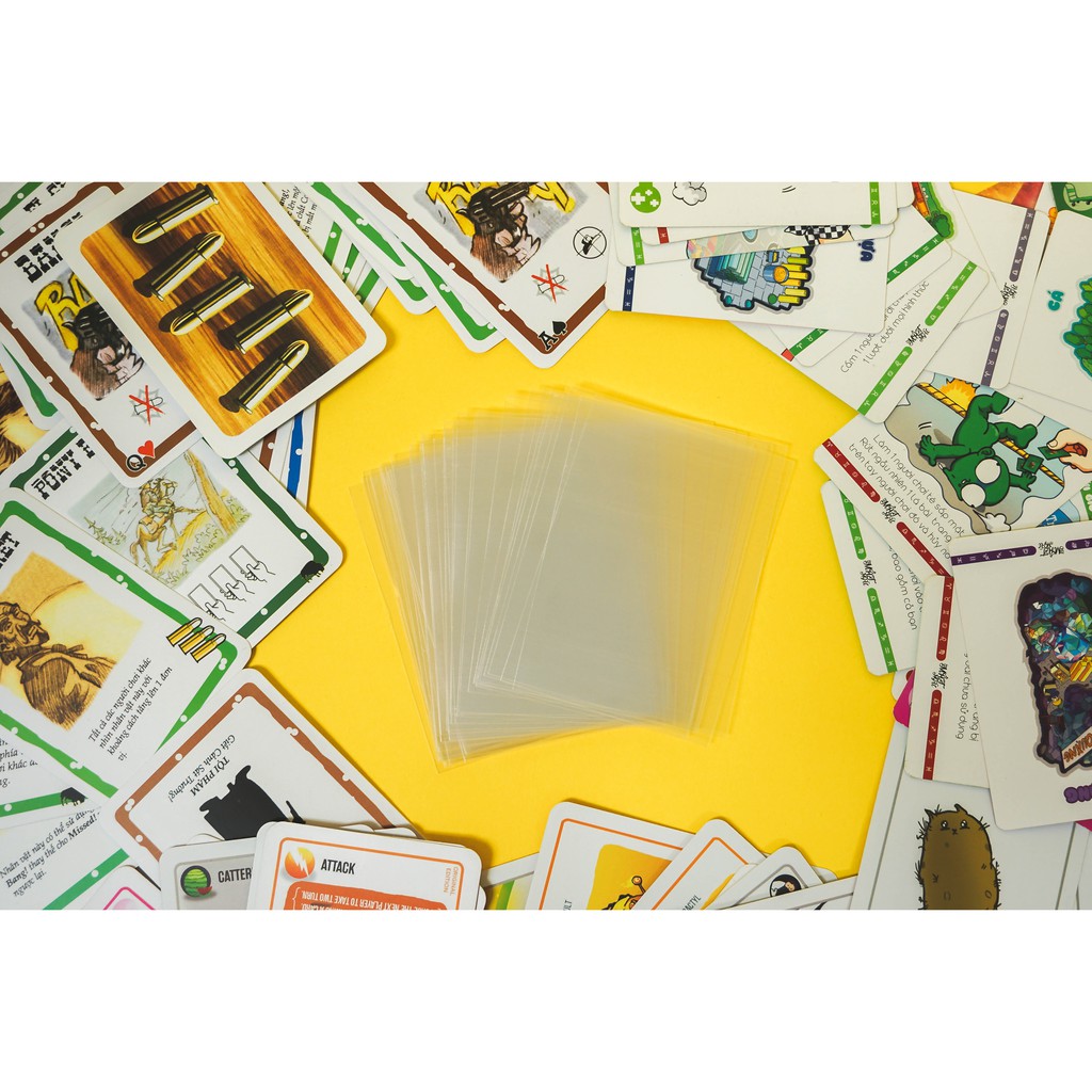 100 cái Bọc bài, sleeves bọc bài  giúp bảo vệ thẻ bài của board game, drinking game, card bo góc đủ kích thước