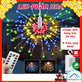 Đèn led pháo hoa có điều khiển trang trí ngày tết chùm 20 dây, 200 bóng led, 8 hiệu ứng nháy l Chùm đèn led pháo bông