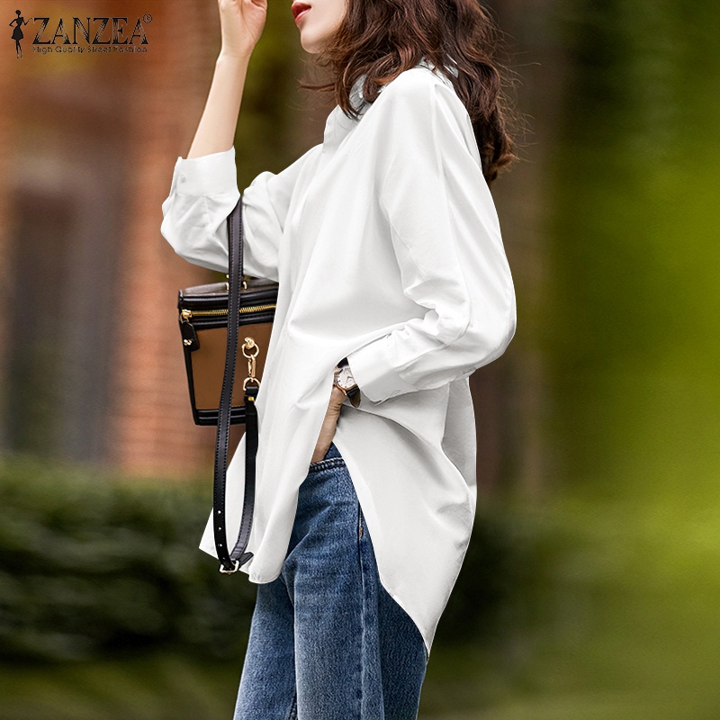 Zanzea Áo Sơ Mi Tay Dài Viền Bên Phong Cách Hàn Quốc Thanh Lịch Dành Cho Nữ
