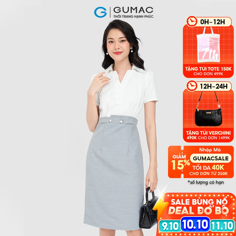Đầm caro phối sơ mi thời trang GUMAC DC08101