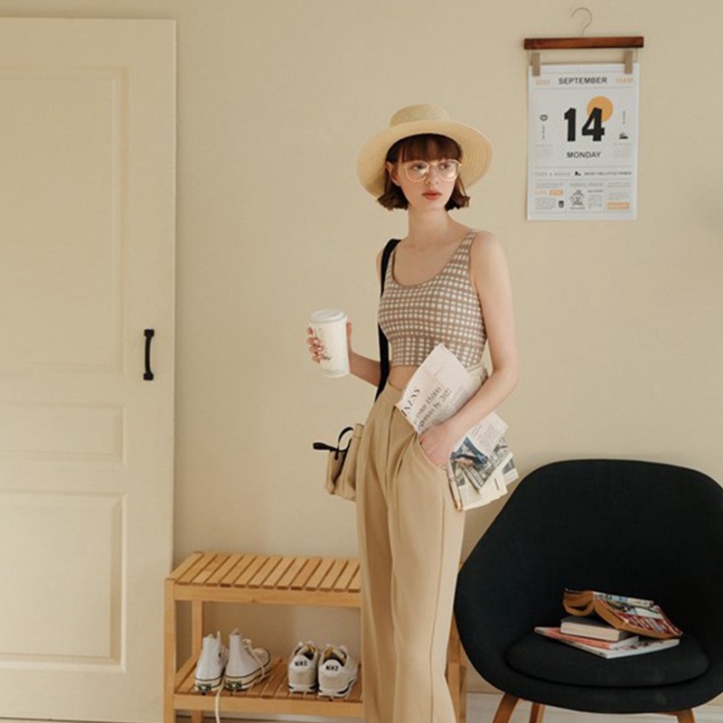 IELGY Áo Dệt Kim Không Tay Cổ Chữ U Họa Tiết Kẻ Sọc Lưng Thắt Nơ Xinh Xắn Cho Nữ